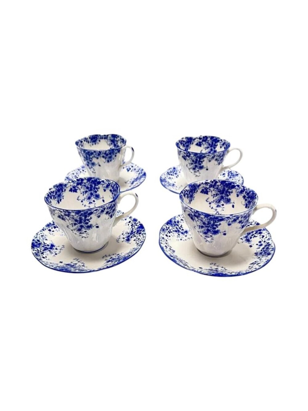 Royal Albert Dainty Blue Tea Cups Lot 4 Cups Saucers Fluted Scalloped‎ UK